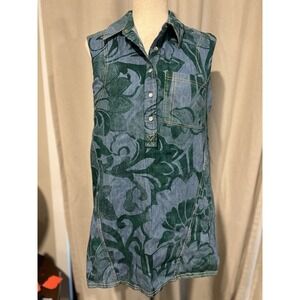 Pilcro Women's‎ Denim Dress Pearl Snap Floral Pattern Xs